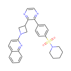 O=S(=O)(c1ccc(-c2nccnc2C2CN(c3ccc4ccccc4n3)C2)cc1)N1CCCCC1 ZINC000140143781