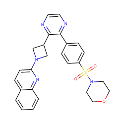 O=S(=O)(c1ccc(-c2nccnc2C2CN(c3ccc4ccccc4n3)C2)cc1)N1CCOCC1 ZINC000140214959