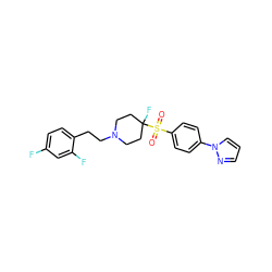 O=S(=O)(c1ccc(-n2cccn2)cc1)C1(F)CCN(CCc2ccc(F)cc2F)CC1 ZINC000028103786