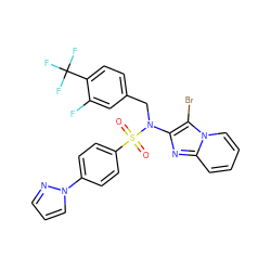 O=S(=O)(c1ccc(-n2cccn2)cc1)N(Cc1ccc(C(F)(F)F)c(F)c1)c1nc2ccccn2c1Br ZINC000167642747