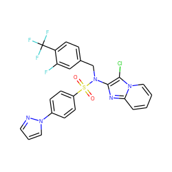 O=S(=O)(c1ccc(-n2cccn2)cc1)N(Cc1ccc(C(F)(F)F)c(F)c1)c1nc2ccccn2c1Cl ZINC000167647772