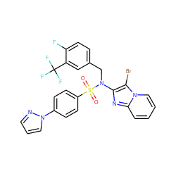 O=S(=O)(c1ccc(-n2cccn2)cc1)N(Cc1ccc(F)c(C(F)(F)F)c1)c1nc2ccccn2c1Br ZINC000167644202