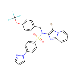 O=S(=O)(c1ccc(-n2cccn2)cc1)N(Cc1ccc(OC(F)(F)F)cc1)c1nc2ccccn2c1Br ZINC000167643949