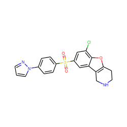 O=S(=O)(c1ccc(-n2cccn2)cc1)c1cc(Cl)c2oc3c(c2c1)CNCC3 ZINC000147491412