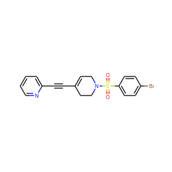 O=S(=O)(c1ccc(Br)cc1)N1CC=C(C#Cc2ccccn2)CC1 ZINC000028527077