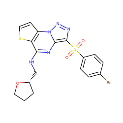 O=S(=O)(c1ccc(Br)cc1)c1nnn2c1nc(NC[C@@H]1CCCO1)c1sccc12 ZINC000009909490