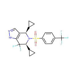 O=S(=O)(c1ccc(C(F)(F)F)cc1)N1[C@@H](C2CC2)C(F)(F)c2[nH]ncc2[C@H]1C1CC1 ZINC000049089415