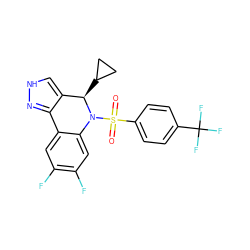 O=S(=O)(c1ccc(C(F)(F)F)cc1)N1c2cc(F)c(F)cc2-c2n[nH]cc2[C@H]1C1CC1 ZINC000096906444