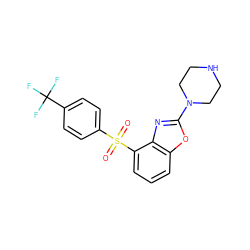 O=S(=O)(c1ccc(C(F)(F)F)cc1)c1cccc2oc(N3CCNCC3)nc12 ZINC000040391131