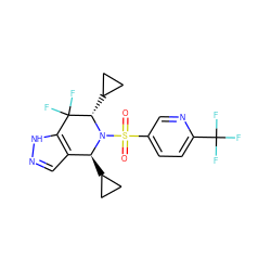 O=S(=O)(c1ccc(C(F)(F)F)nc1)N1[C@@H](C2CC2)c2cn[nH]c2C(F)(F)[C@@H]1C1CC1 ZINC000049109366