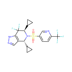 O=S(=O)(c1ccc(C(F)(F)F)nc1)N1[C@H](C2CC2)c2cn[nH]c2C(F)(F)[C@H]1C1CC1 ZINC000049035108