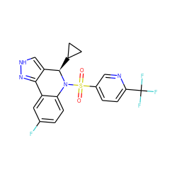 O=S(=O)(c1ccc(C(F)(F)F)nc1)N1c2ccc(F)cc2-c2n[nH]cc2[C@H]1C1CC1 ZINC000096906438