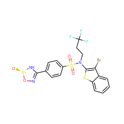 O=S(=O)(c1ccc(C2=NO[S@@+]([O-])N2)cc1)N(CCC(F)(F)F)c1sc2ccccc2c1Br ZINC000115233984