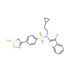 O=S(=O)(c1ccc(C2=NO[S@@+]([O-])N2)cc1)N(CCC1CC1)c1sc2ccccc2c1Br ZINC000115230357