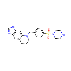 O=S(=O)(c1ccc(CN2CCCc3cc4nc[nH]c4cc32)cc1)N1CCNCC1 ZINC000036175774