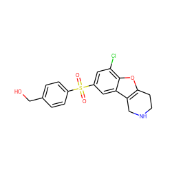 O=S(=O)(c1ccc(CO)cc1)c1cc(Cl)c2oc3c(c2c1)CNCC3 ZINC000143394338