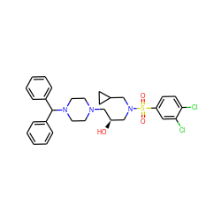 O=S(=O)(c1ccc(Cl)c(Cl)c1)N(CC1CC1)C[C@@H](O)CN1CCN(C(c2ccccc2)c2ccccc2)CC1 ZINC000064447625