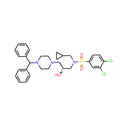 O=S(=O)(c1ccc(Cl)c(Cl)c1)N(CC1CC1)C[C@H](O)CN1CCN(C(c2ccccc2)c2ccccc2)CC1 ZINC000064447617