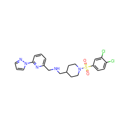 O=S(=O)(c1ccc(Cl)c(Cl)c1)N1CCC(CNCc2cccc(-n3cccn3)n2)CC1 ZINC000013782321