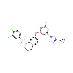 O=S(=O)(c1ccc(Cl)c(Cl)c1)N1CCCc2ccc(Oc3cc(-c4nc(C5CC5)no4)cc(Cl)n3)cc21 ZINC000103264593