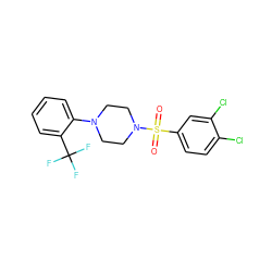 O=S(=O)(c1ccc(Cl)c(Cl)c1)N1CCN(c2ccccc2C(F)(F)F)CC1 ZINC000040933073