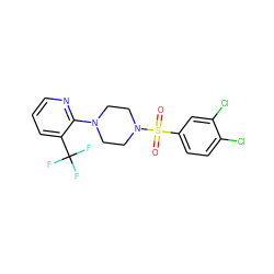 O=S(=O)(c1ccc(Cl)c(Cl)c1)N1CCN(c2ncccc2C(F)(F)F)CC1 ZINC000020223943