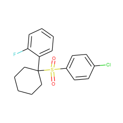 O=S(=O)(c1ccc(Cl)cc1)C1(c2ccccc2F)CCCCC1 ZINC000028520493