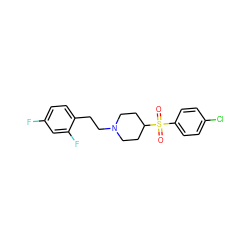 O=S(=O)(c1ccc(Cl)cc1)C1CCN(CCc2ccc(F)cc2F)CC1 ZINC000013472090