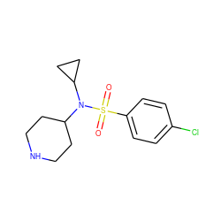 O=S(=O)(c1ccc(Cl)cc1)N(C1CCNCC1)C1CC1 ZINC000000154347