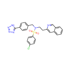 O=S(=O)(c1ccc(Cl)cc1)N(CCc1cc2ccccc2cn1)Cc1ccc(-c2nnn[nH]2)cc1 ZINC000049045530