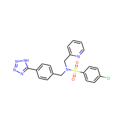 O=S(=O)(c1ccc(Cl)cc1)N(Cc1ccc(-c2nnn[nH]2)cc1)Cc1ccccn1 ZINC000049036076