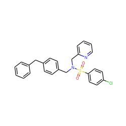 O=S(=O)(c1ccc(Cl)cc1)N(Cc1ccc(Cc2ccccc2)cc1)Cc1ccccn1 ZINC000049054815