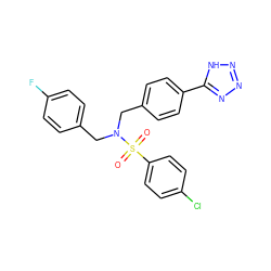 O=S(=O)(c1ccc(Cl)cc1)N(Cc1ccc(F)cc1)Cc1ccc(-c2nnn[nH]2)cc1 ZINC000049045982