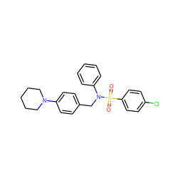 O=S(=O)(c1ccc(Cl)cc1)N(Cc1ccc(N2CCCCC2)cc1)c1ccccc1 ZINC000095586633