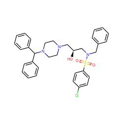 O=S(=O)(c1ccc(Cl)cc1)N(Cc1ccccc1)C[C@@H](O)CN1CCN(C(c2ccccc2)c2ccccc2)CC1 ZINC000064447919