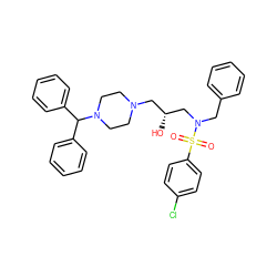 O=S(=O)(c1ccc(Cl)cc1)N(Cc1ccccc1)C[C@H](O)CN1CCN(C(c2ccccc2)c2ccccc2)CC1 ZINC000064448887