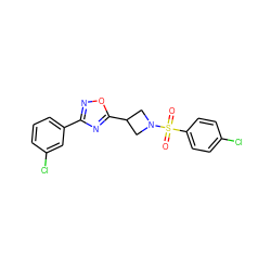 O=S(=O)(c1ccc(Cl)cc1)N1CC(c2nc(-c3cccc(Cl)c3)no2)C1 ZINC000095576052