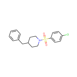 O=S(=O)(c1ccc(Cl)cc1)N1CCC(Cc2ccccc2)CC1 ZINC000000101194