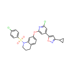 O=S(=O)(c1ccc(Cl)cc1)N1CCCc2ccc(Oc3cc(-c4cc(C5CC5)no4)cc(Cl)n3)cc21 ZINC000103263429