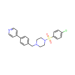 O=S(=O)(c1ccc(Cl)cc1)N1CCN(Cc2ccc(-c3ccncc3)cc2)CC1 ZINC000040937548