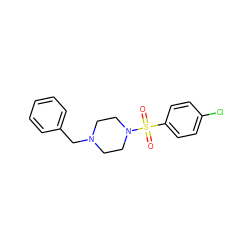 O=S(=O)(c1ccc(Cl)cc1)N1CCN(Cc2ccccc2)CC1 ZINC000019372234