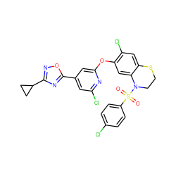 O=S(=O)(c1ccc(Cl)cc1)N1CCSc2cc(Cl)c(Oc3cc(-c4nc(C5CC5)no4)cc(Cl)n3)cc21 ZINC000103263449