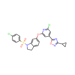 O=S(=O)(c1ccc(Cl)cc1)N1CCc2ccc(Oc3cc(-c4nc(C5CC5)no4)cc(Cl)n3)cc21 ZINC000103263458