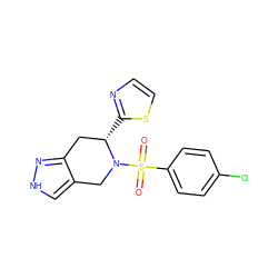 O=S(=O)(c1ccc(Cl)cc1)N1Cc2c[nH]nc2C[C@@H]1c1nccs1 ZINC000049125981