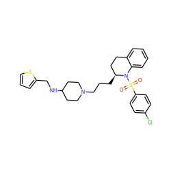 O=S(=O)(c1ccc(Cl)cc1)N1c2ccccc2CC[C@@H]1CCCN1CCC(NCc2cccs2)CC1 ZINC000049694579