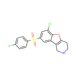 O=S(=O)(c1ccc(Cl)cc1)c1cc(Cl)c2oc3c(c2c1)CNCC3 ZINC000143481630