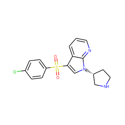 O=S(=O)(c1ccc(Cl)cc1)c1cn([C@@H]2CCNC2)c2ncccc12 ZINC000028862181