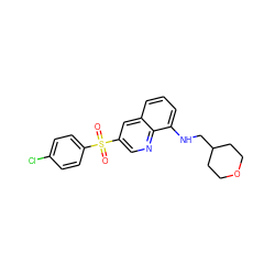 O=S(=O)(c1ccc(Cl)cc1)c1cnc2c(NCC3CCOCC3)cccc2c1 ZINC000035269148