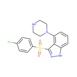 O=S(=O)(c1ccc(Cl)cc1)c1n[nH]c2cccc(N3CCNCC3)c12 ZINC000064453866