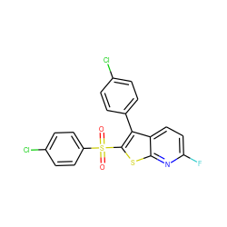 O=S(=O)(c1ccc(Cl)cc1)c1sc2nc(F)ccc2c1-c1ccc(Cl)cc1 ZINC000138729619